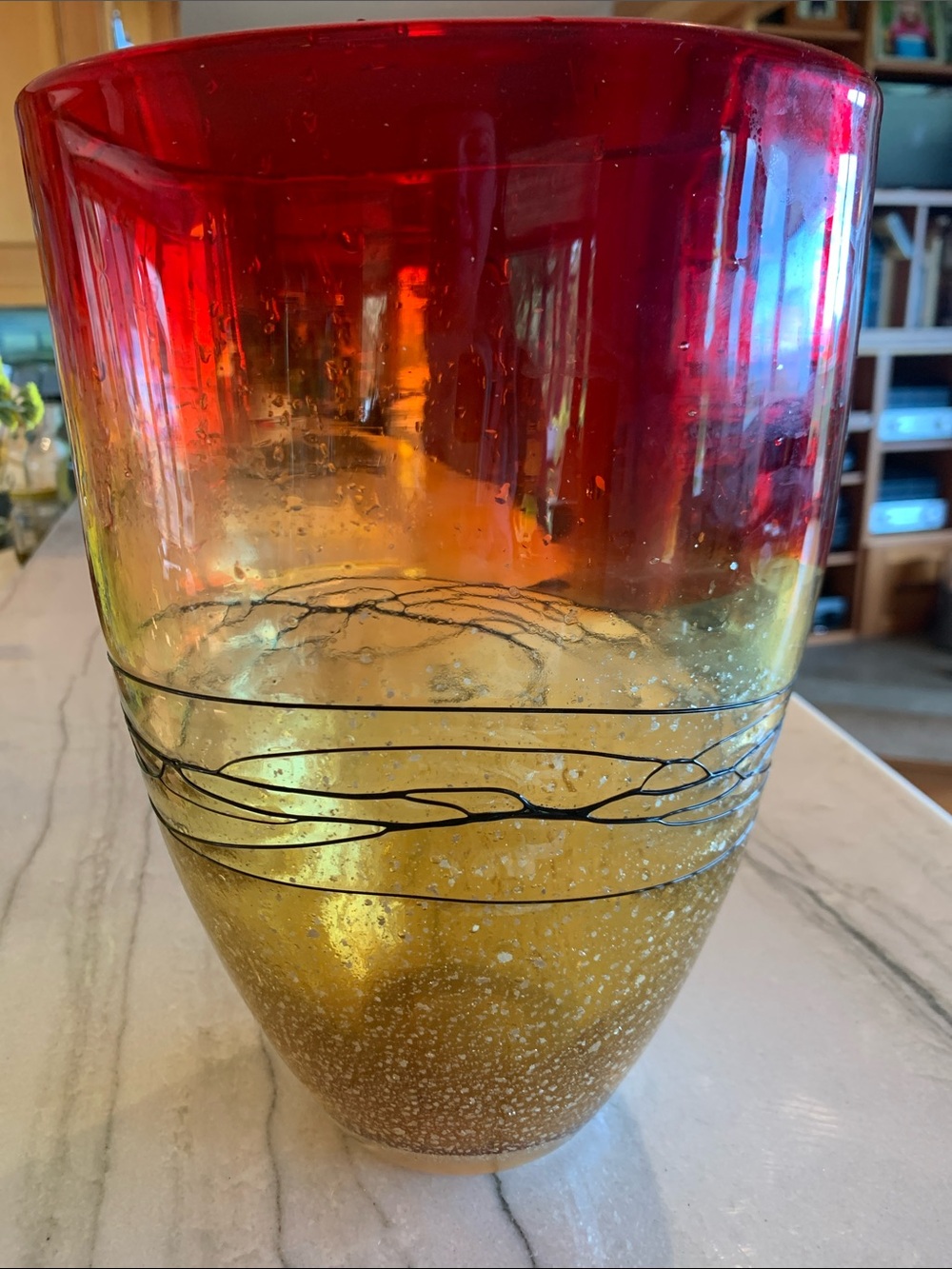 Handblown Red and Gold Glass Vase - Picture 1 of 1